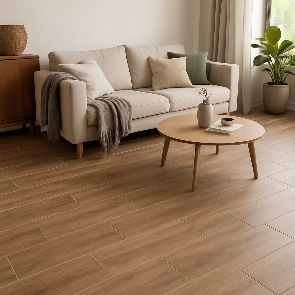 Houtlook tegels in de woonkamer